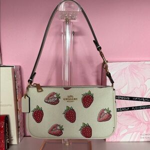 Coach Cream and Red Strawberry Print Shoulder Bag